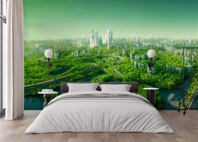 Futuristic city in the jungle Wall mural