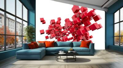 isolated abstract red cubes floating Wall mural