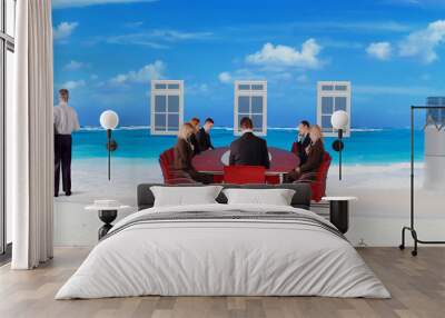 meeting job on beach people Wall mural