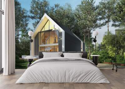 Modern pitched roof house in nature Wall mural