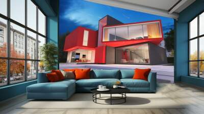 Modern red house Wall mural