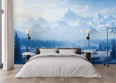 snowy mountain landscape in winter season Wall mural