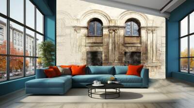 Traditional architecture sketch Wall mural