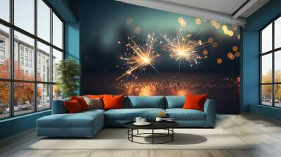 Two sparklers in an obscure background with lots of copy space, perfect for backgrounds, generative AI Wall mural