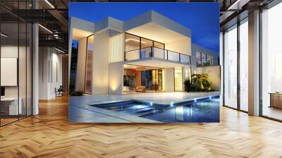 Upscale modern mansion with pool Wall mural