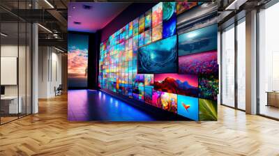 Video wall with multimedia images on different television screens Wall mural