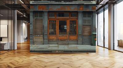 Vintage charming store front with wood carpentry retro look Wall mural