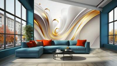 white and gold swirling background with a high quality luxury feel ideal for backdrops, generative ai Wall mural