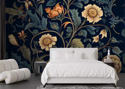 wild flowers floral pattern in a vintage print style ideal for backgrounds Wall mural