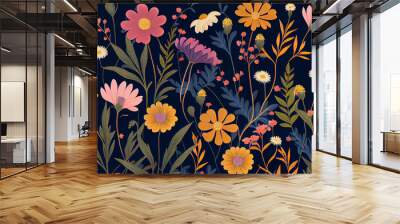 wild flowers floral pattern in a vintage print style ideal for backgrounds Wall mural