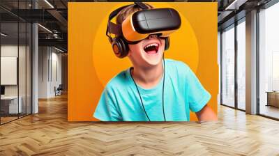 Young kid wearing a virtual reality headset, generative ai Wall mural