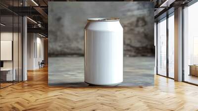 A can of soda is sitting on a grey surface Wall mural