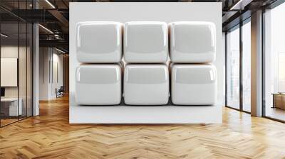 Six white cubes are stacked in two rows on a white background, creating a sense of balance and minimalism Wall mural