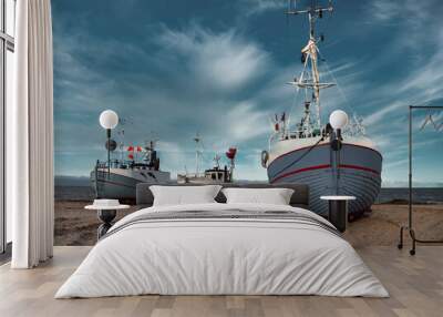 Thorupstrand cutters fishing vessels for traditional fishery at the North Sea coast in Denmark Wall mural