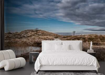 Wetlands on the wadden sea island Fanoe fanø with Esbjerg industrial harbor in Denmark Wall mural