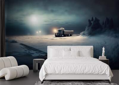 old truck in winter during night and fog suitable as background Wall mural