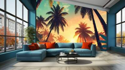 palm trees on the beach Wall mural