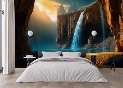 waterfall at sunset Wall mural