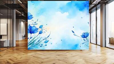 Watercolor blue floral background for wedding, birthday, card, invitation Wall mural