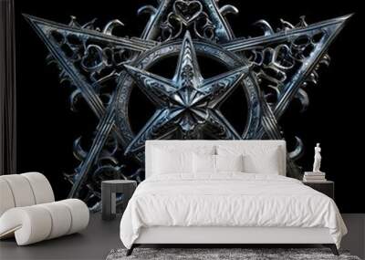 Intricate silver pentagram medallion with ornate design

 Wall mural