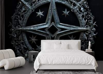 Intricate silver pentagram medallion with ornate design

 Wall mural