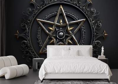 Intricate silver pentagram medallion with ornate design

 Wall mural