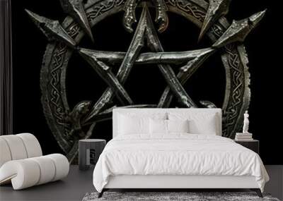 Intricate silver pentagram medallion with ornate design

 Wall mural