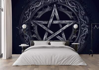 Intricate silver pentagram medallion with ornate design

 Wall mural