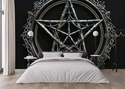 Intricate silver pentagram medallion with ornate design

 Wall mural