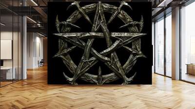 Intricate silver pentagram medallion with ornate design

 Wall mural