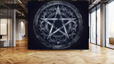 Intricate silver pentagram medallion with ornate design

 Wall mural