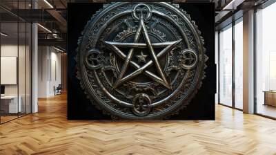 Intricate silver pentagram medallion with ornate design

 Wall mural