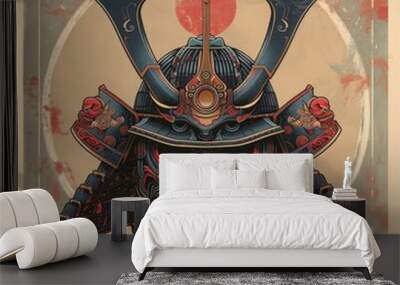 Samurai standing, sword ready, stoic Wall mural