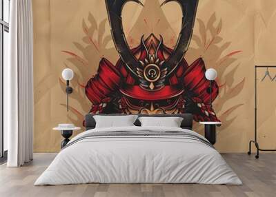 Samurai standing, sword ready, stoic Wall mural