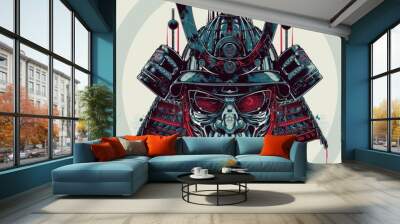 Samurai standing, sword ready, stoic Wall mural