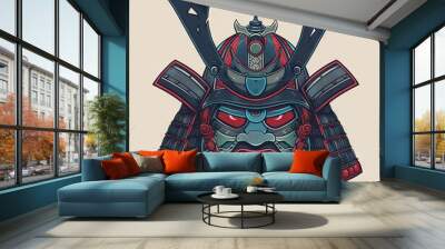 Samurai standing, sword ready, stoic Wall mural