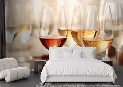 a display of different wines in glasses for tasting  in a neutral environment  Wall mural