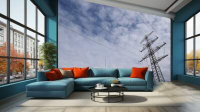 electricity pylons at sunset Wall mural