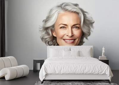 beautiful 50s mid aged mature woman isolated on white background skin care beauty skincare cosmetics concept Wall mural