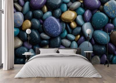 Bold blue and gold pebbles crafting textured mosaic  Wall mural