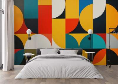 Bold Geometric Pattern with Vibrant Colored Abstract Shapes  Wall mural