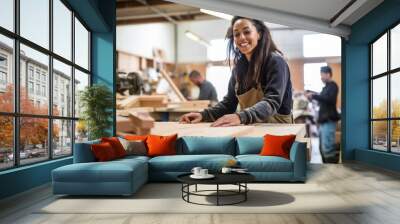 diversity and inclusivity photography woman learning woodworking Wall mural