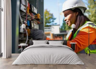 diversity and inclusivity photography woman working on electrical box Wall mural