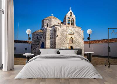 Small church monastery chapel on mountaintop in Hydra Greece Wall mural