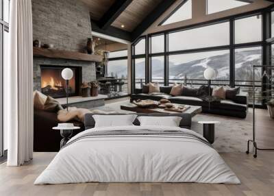 Modern luxury chalet in the mountains living room Wall mural