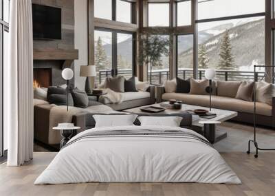 Modern luxury chalet in the mountains living room Wall mural