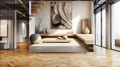 modern minimalist scandinavian entrance hall with light natural materials with modern art on the walls Wall mural