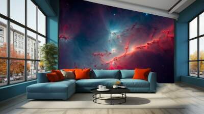 Nebula Alive with Blues, Reds, and Shimmering Stars in Space  Wall mural