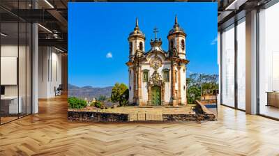 Front view of historic 18th century church in colonial architecture in the city of Ouro Preto in Minas Gerais, Brazil Wall mural