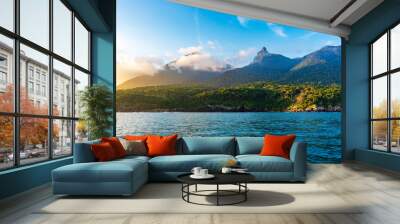 Mountains, forests and sea on the island of Ilhabela on the north coast of Sao Paulo during sunset Wall mural